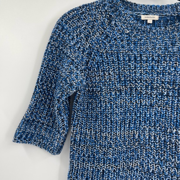 Manoush Blue White Black Crochet Knit Short Sleeve Sweater Size Small - Picture 3 of 13